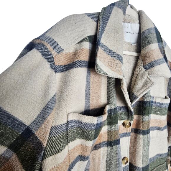 American Eagle Womens Oversized Flannel Chore Coat Barn Jacket XXL Sherpa Lined - Picture 6 of 10